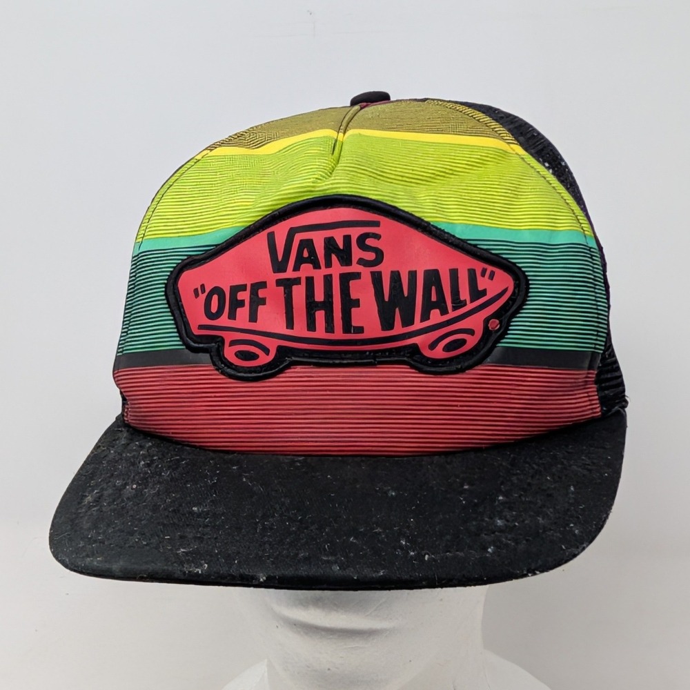 Vans Off The Wall Trucker Hat Rasta Stripe Mesh Snapback Cap Black Multi